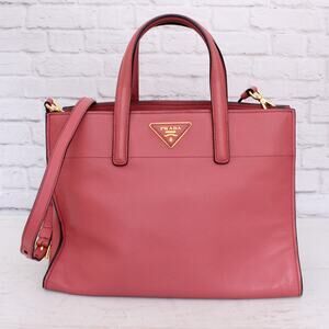 Prada Tote Pink Saffiano Crossbody Leather Strap Satchel Purse A4765
